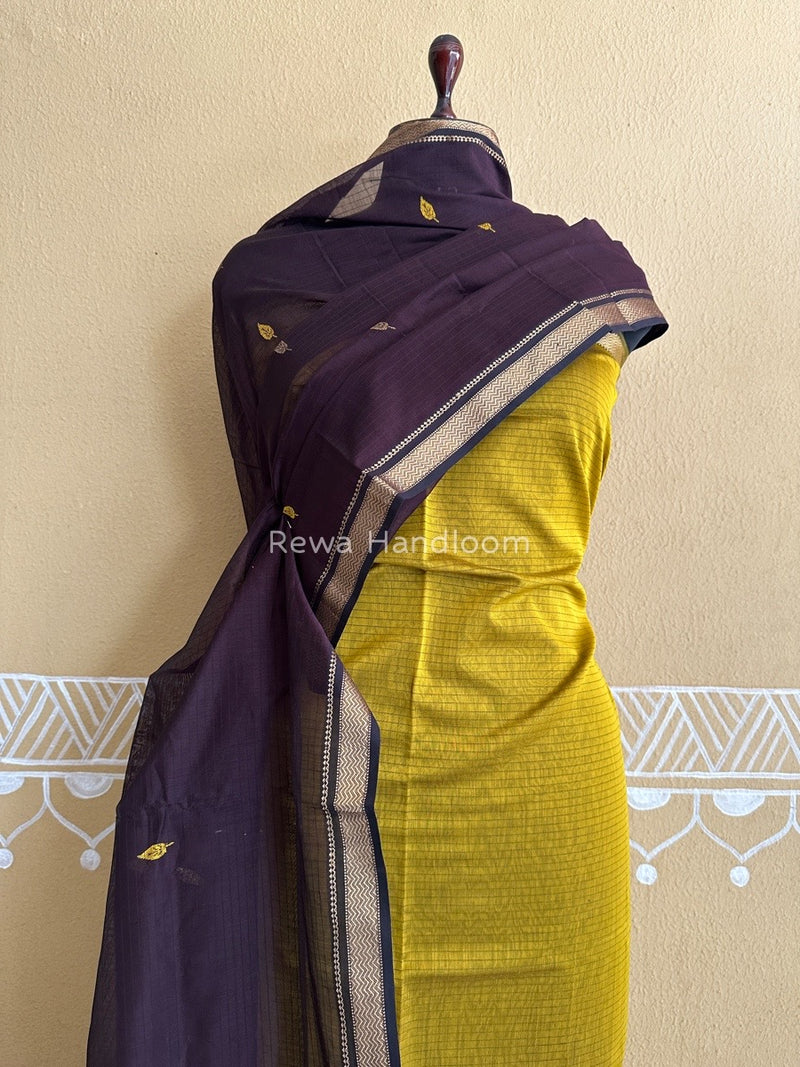 Maheshwari Mustard Yellow-Coffee Motifs Top-Dupatta Set PST0119
