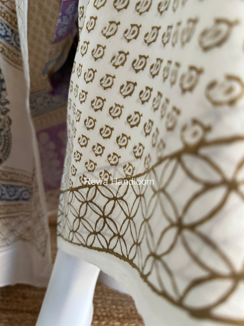 Lavender-White Indigo Bagh Print Suit BCI099