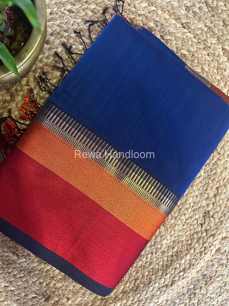 Maheshwari Blue Multicolor Border Saree MB00526