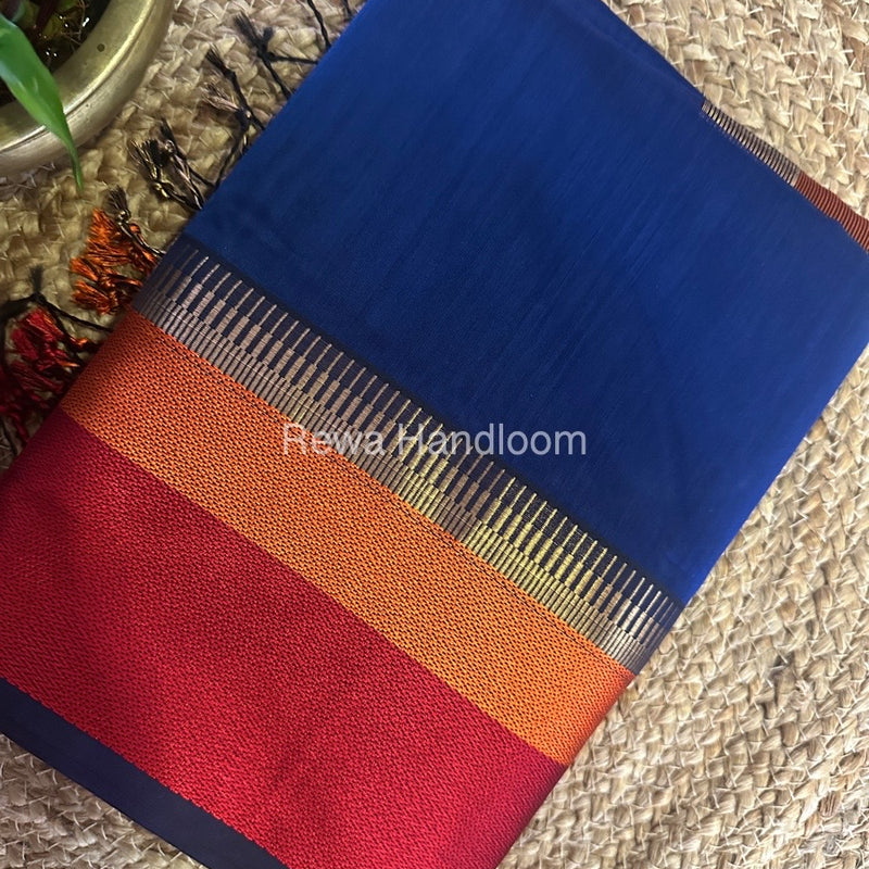 Maheshwari Blue Multicolor Border Saree MB00526