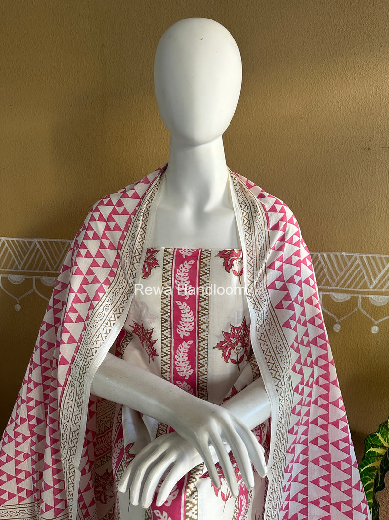 White-Pink Indigo Bagh Print Suit BCI0100