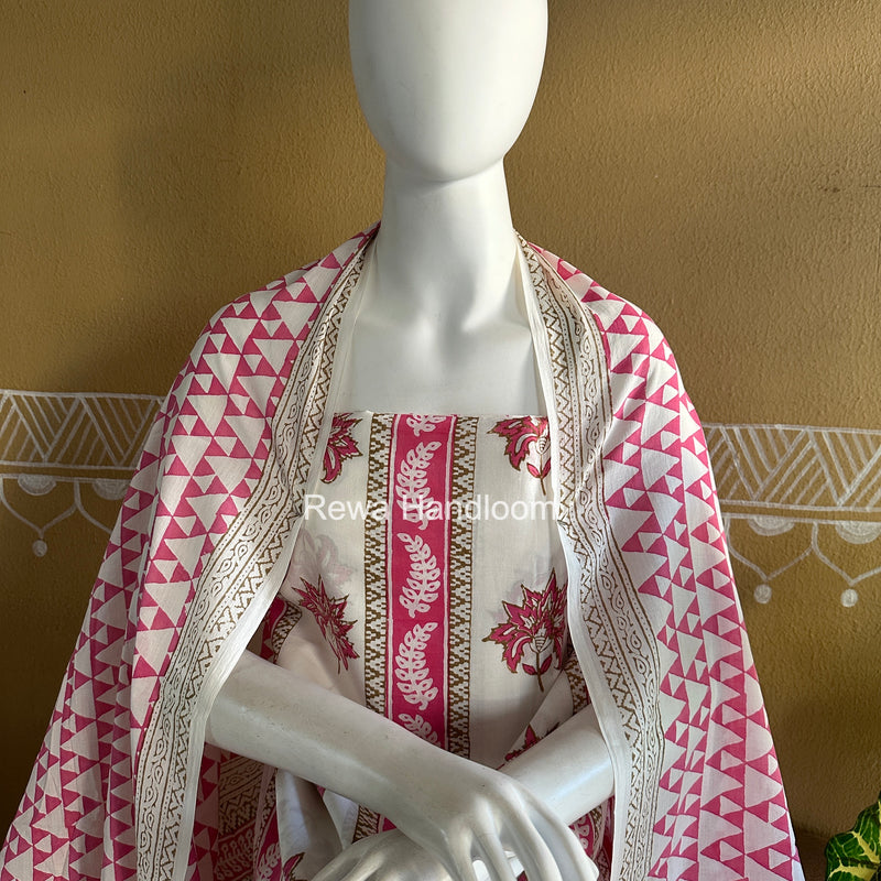White-Pink Indigo Bagh Print Suit BCI0100