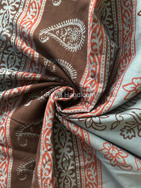 Teal Blue Bagh Print Cotton Saree NCBP12