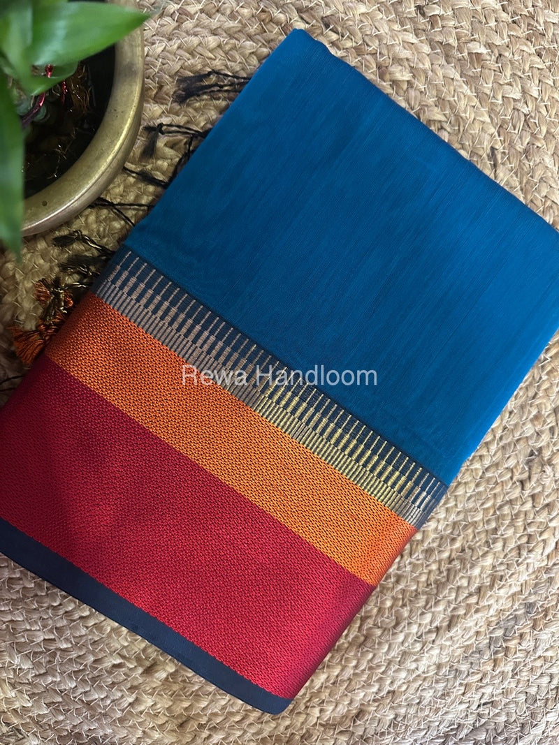 Maheshwari Rama Green Multicolor Border Saree MB00528