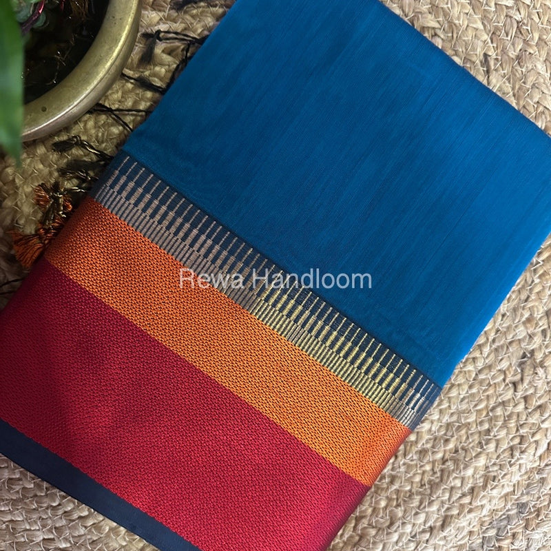 Maheshwari Rama Green Multicolor Border Saree MB00528