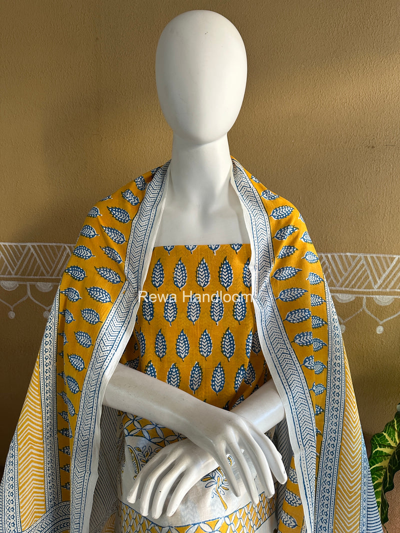 Yellow-Blue Indigo Bagh Print Suit BCI098