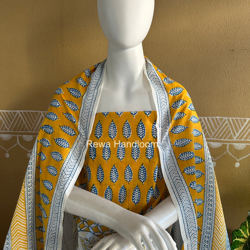 Yellow-Blue Indigo Bagh Print Suit BCI098