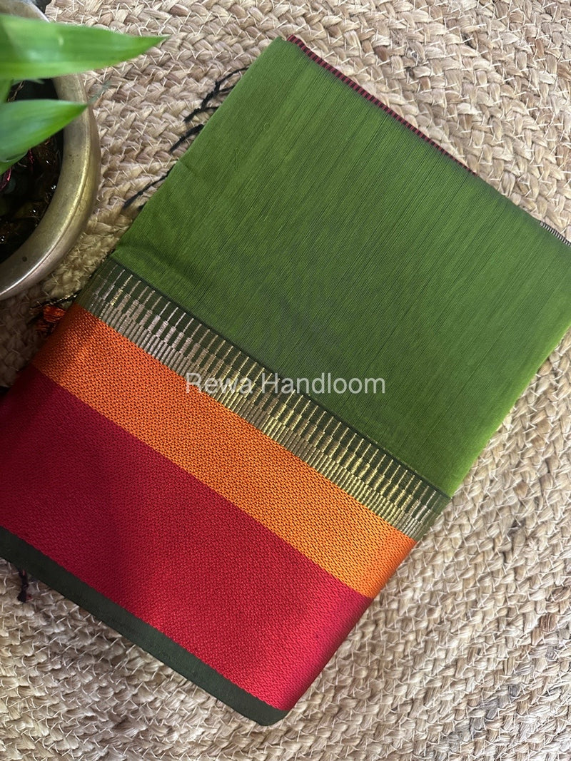 Maheshwari Mehendi Green Multicolor Border Saree MB00527