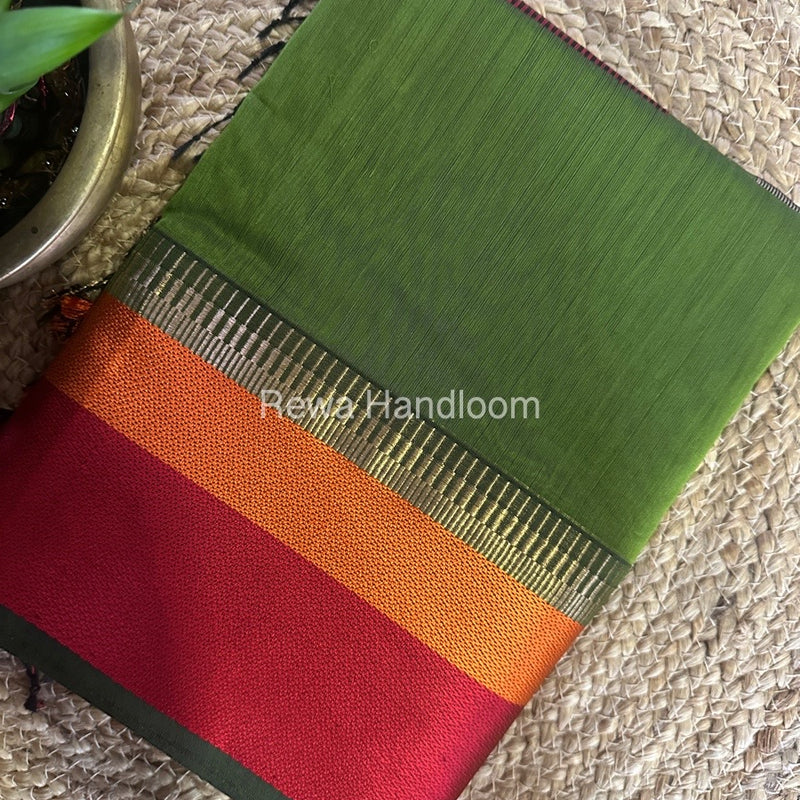 Maheshwari Mehendi Green Multicolor Border Saree MB00527