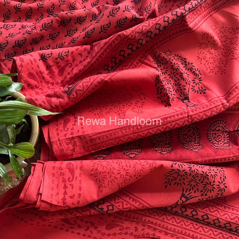 Peach Pink Bagh Print Cotton Saree NCBP16 