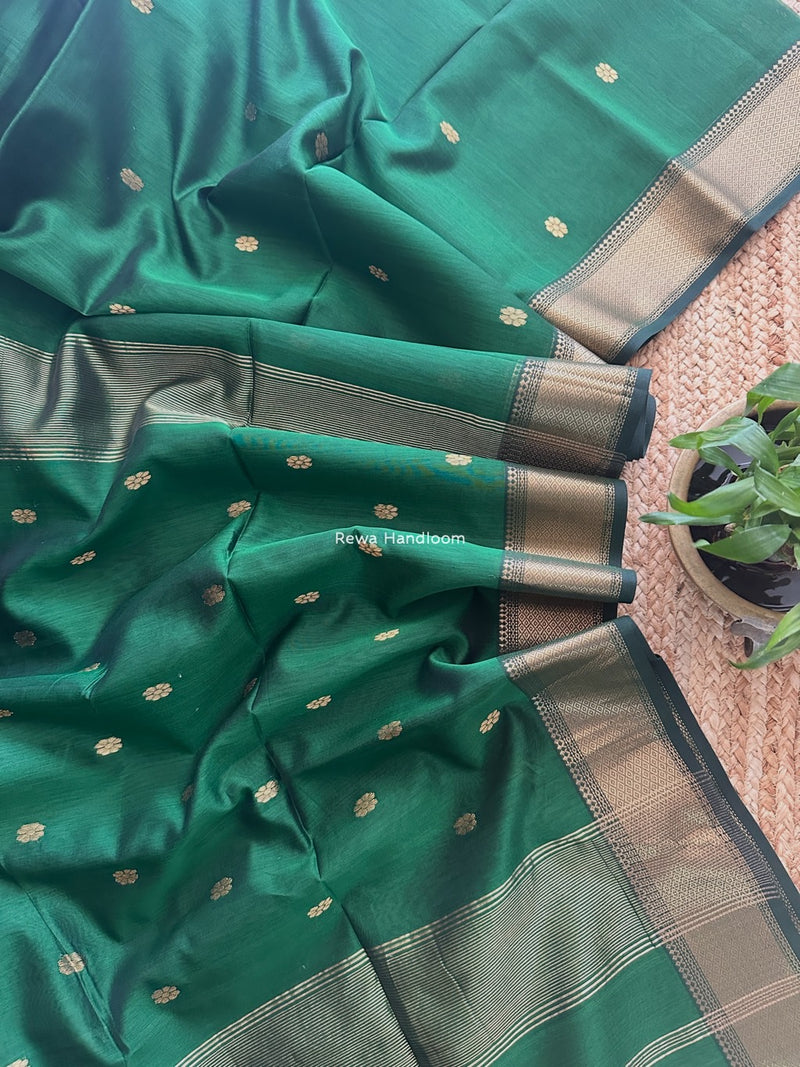Maheshwari Mehendi Green Flower Skirt Butti Saree ZSB0137