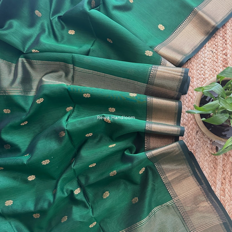 Maheshwari Mehendi Green Flower Skirt Butti Saree ZSB0137