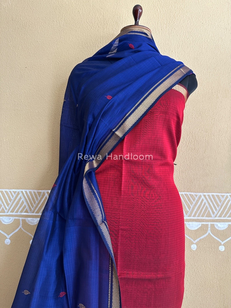 Maheshwari Red-Blue Motifs Top-Dupatta Set PST0120