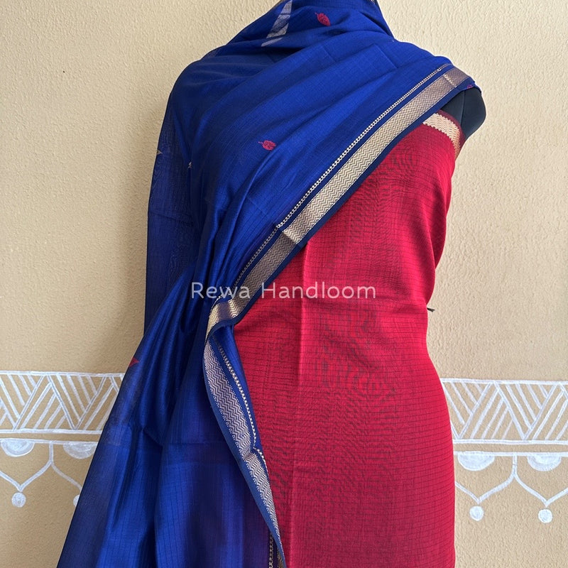 Maheshwari Red-Blue Motifs Top-Dupatta Set PST0120