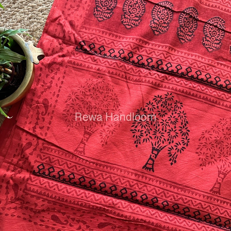Peach Pink Bagh Print Cotton Saree NCBP16 