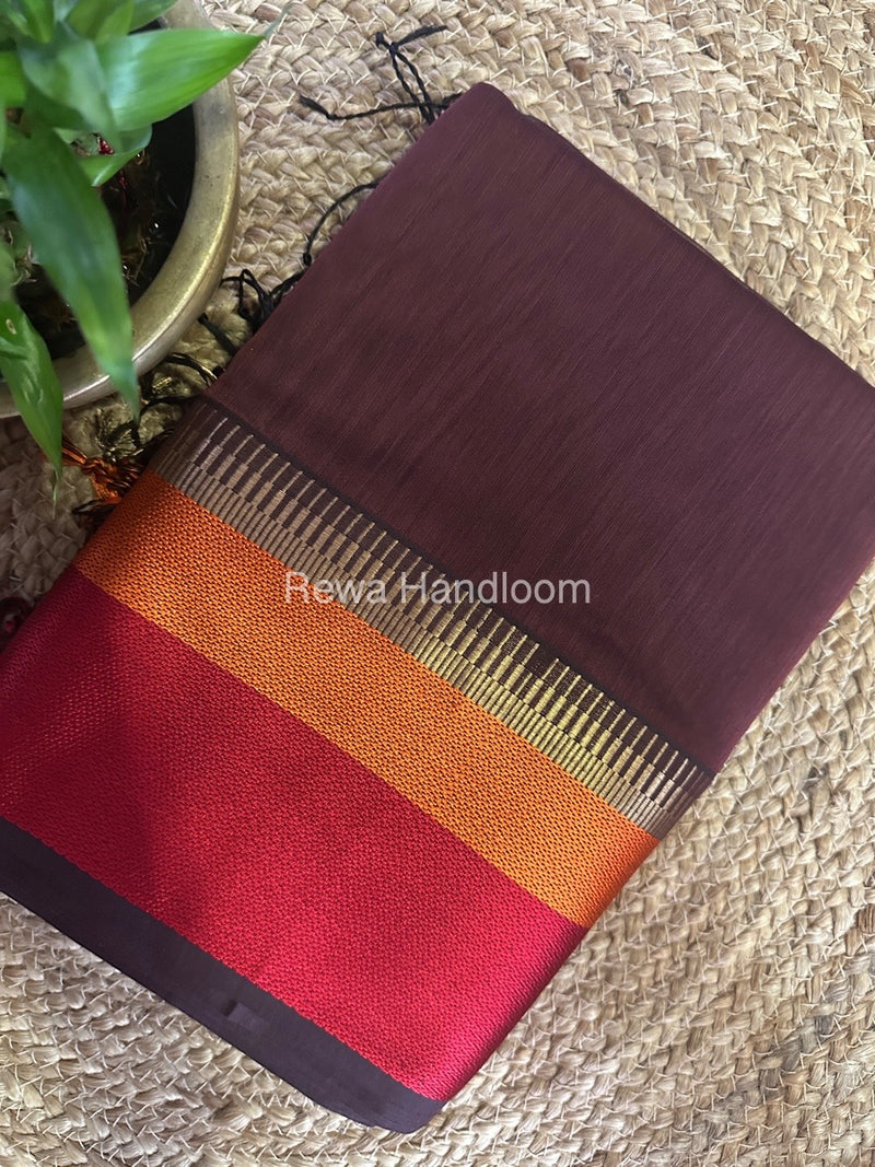 Maheshwari Coffee Brown Multicolor Border Saree MB00525