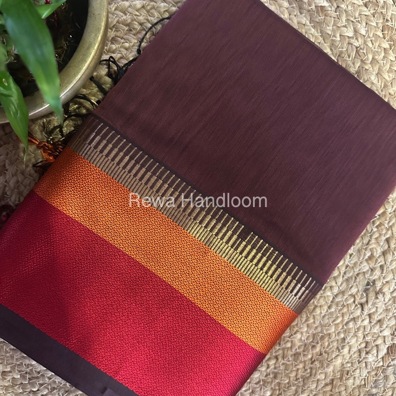 Maheshwari Coffee Brown Multicolor Border Saree MB00525