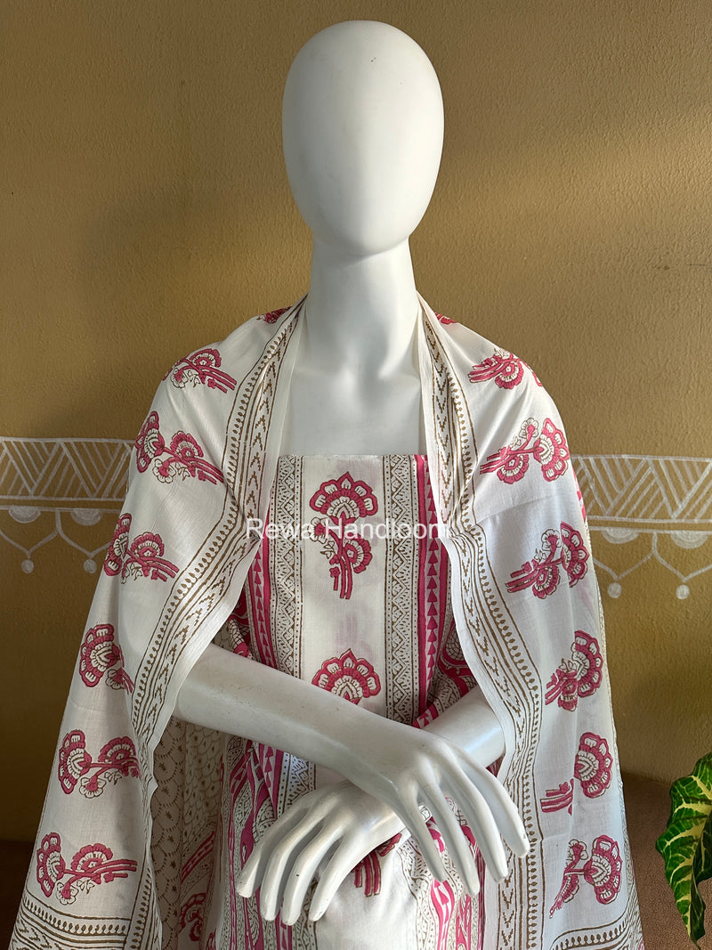 Pink-White Indigo Bagh Print Suit BCI0102