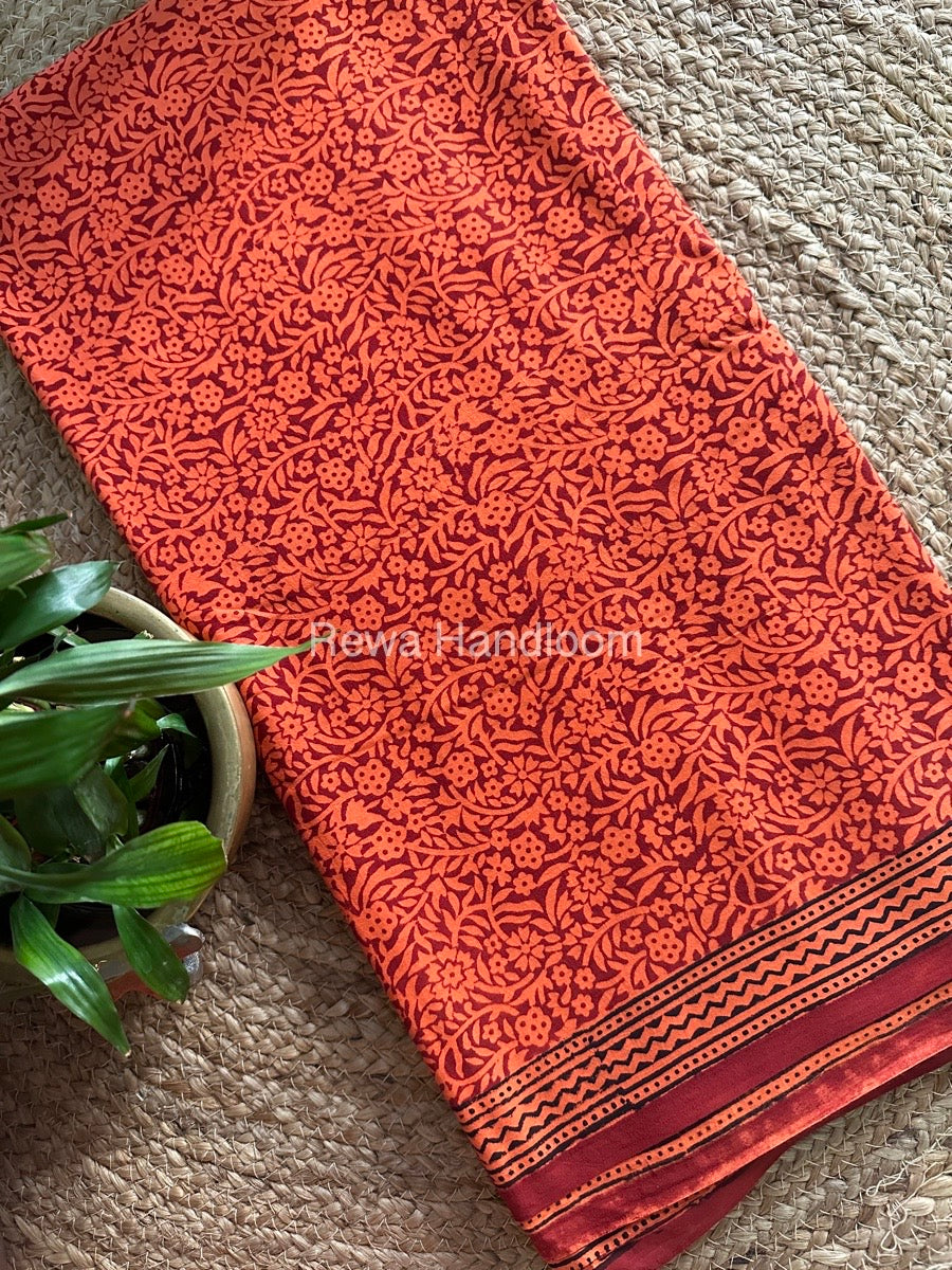 Orange Peach Bagh Print Cotton Saree NCBP13