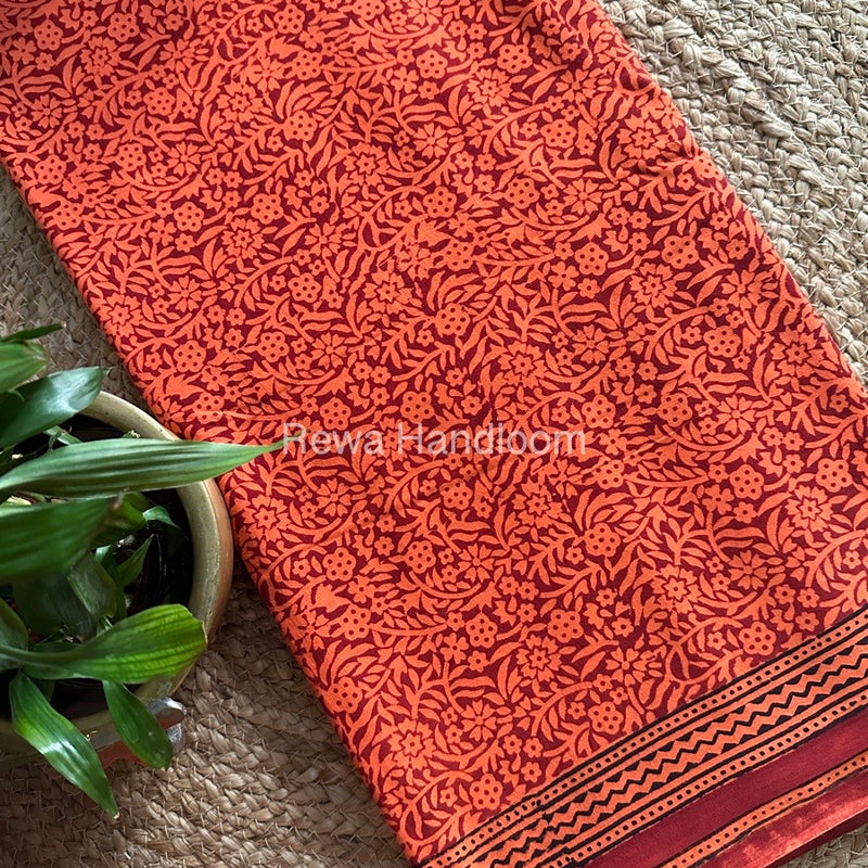 Orange Bagh Print Cotton Saree NCBP100