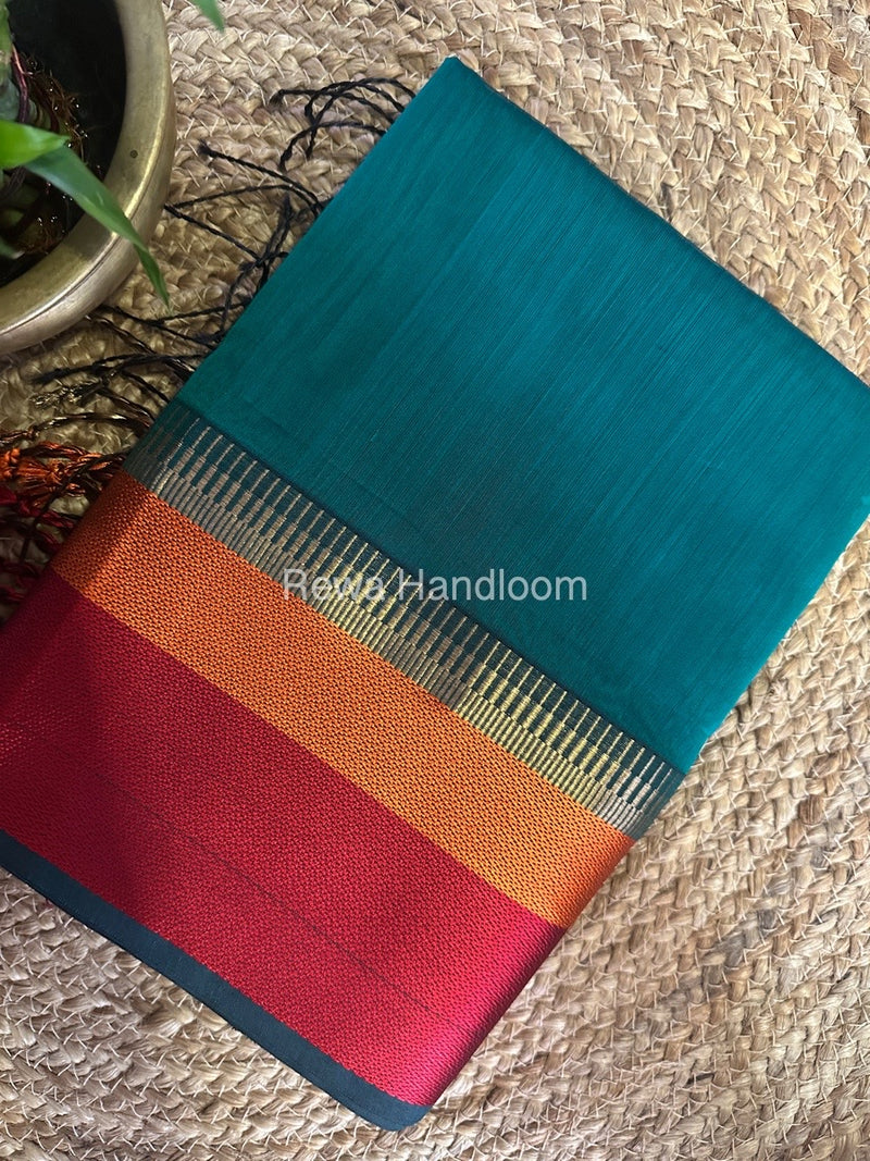 Maheshwari Green Multicolor Border Saree MB00524
