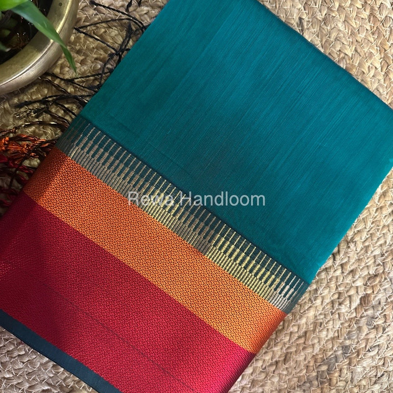 Maheshwari Green Multicolor Border Saree MB00524