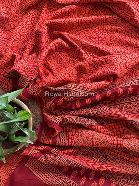 Orange Bagh Print Cotton Saree NCBP100