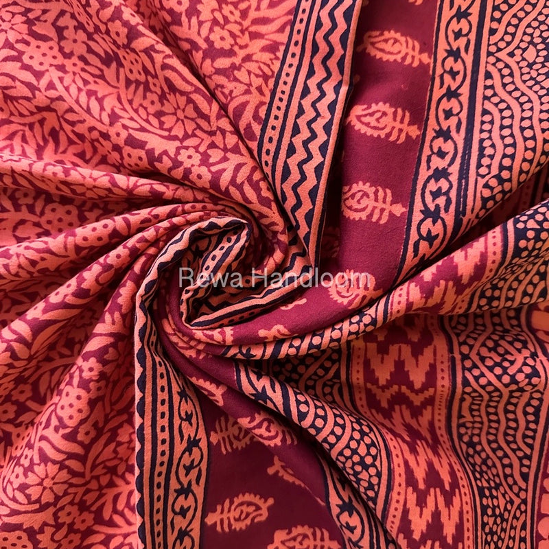 Orange Bagh Print Cotton Saree NCBP100