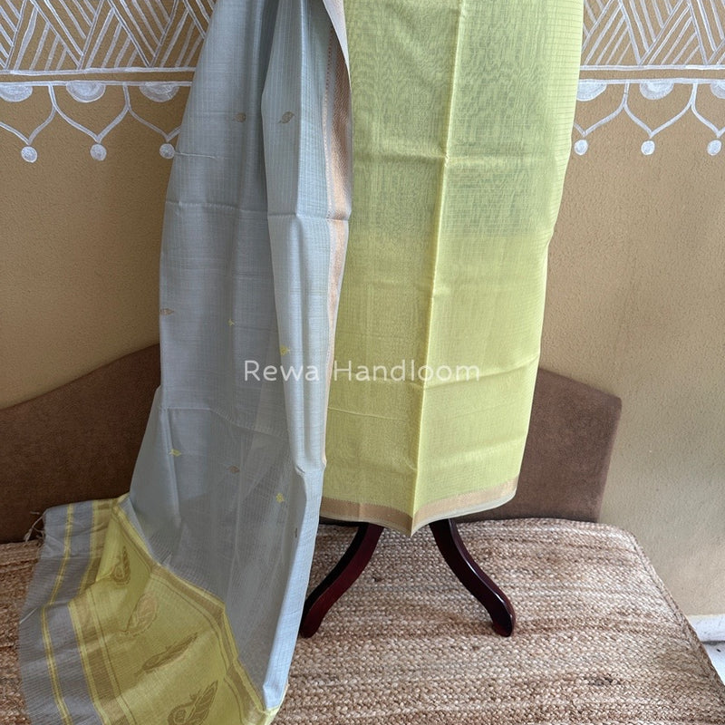 Maheshwari Light Yellow-Grey Motifs Top-Dupatta Set PST0117