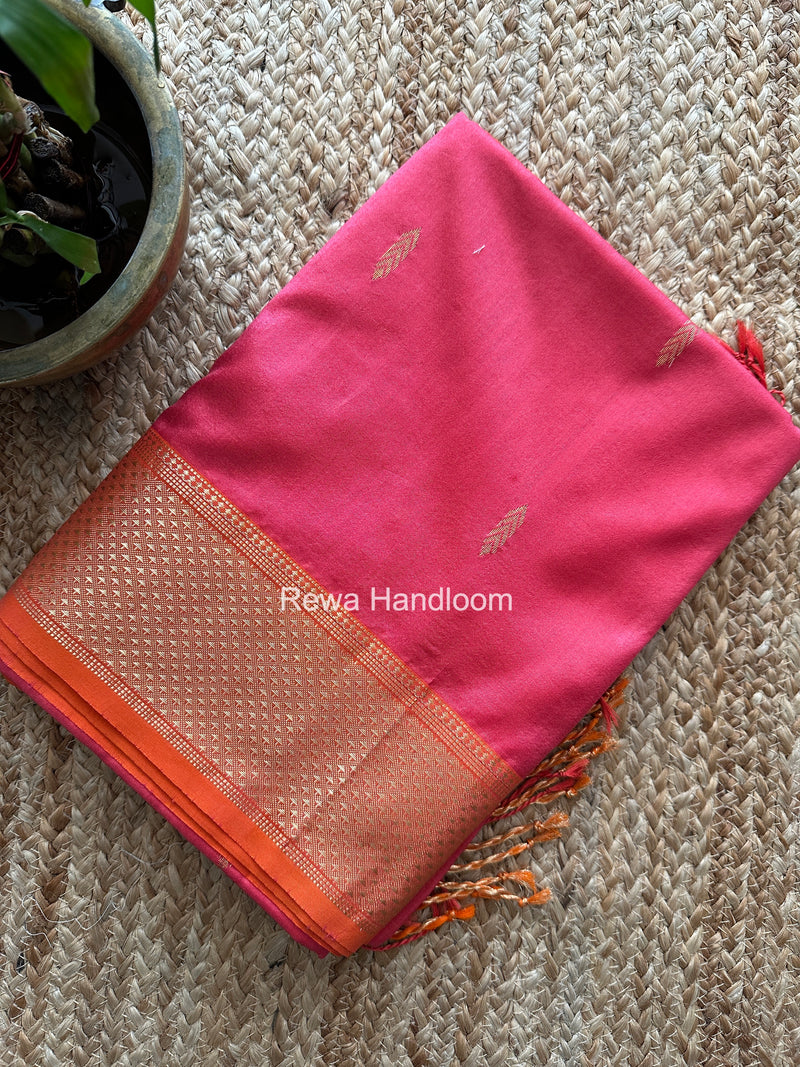 Maheshwari Pink Pure Silk Saree PS075