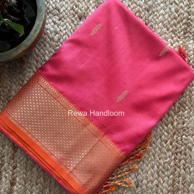Maheshwari Pink Pure Silk Saree PS075