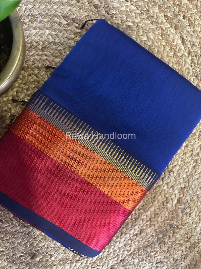 Maheshwari Dark Blue Multicolor Border Saree MB00523