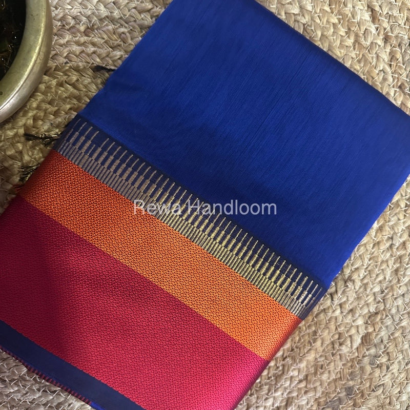 Maheshwari Dark Blue Multicolor Border Saree MB00523