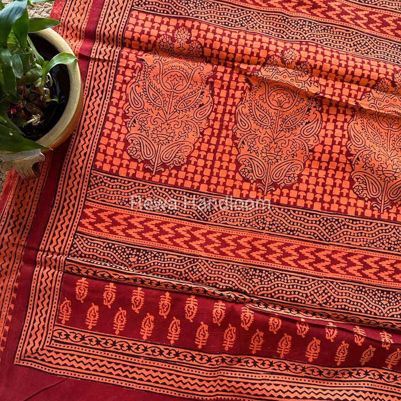 Orange Bagh Print Cotton Saree NCBP100