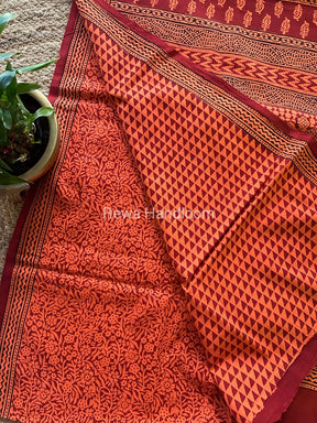 Orange Bagh Print Cotton Saree NCBP100