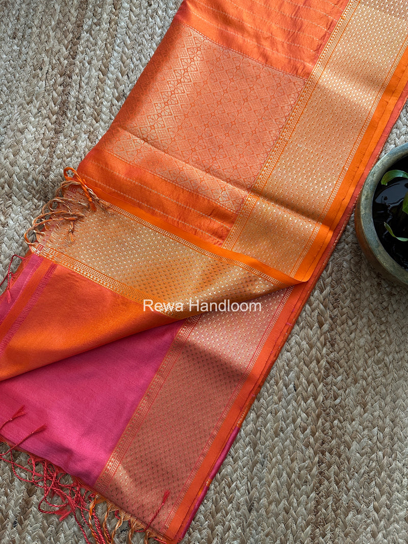 Maheshwari Pink Pure Silk Saree PS075