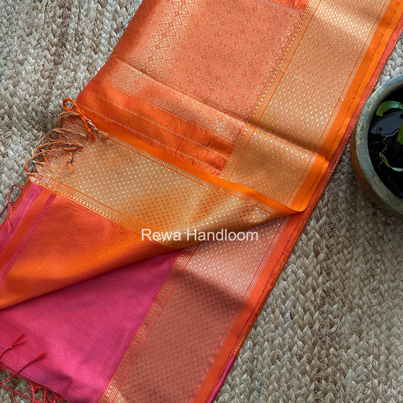 Maheshwari Pink Pure Silk Saree PS075