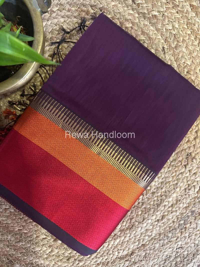 Maheshwari Wine Multicolor Border Saree MB00522