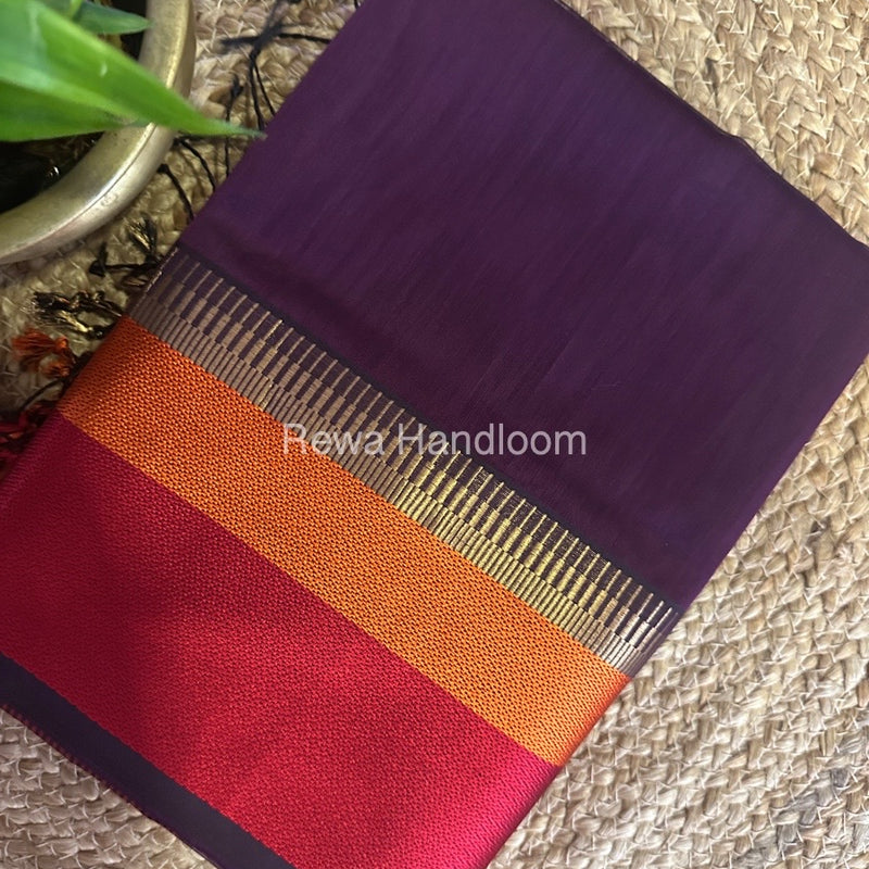 Maheshwari Wine Multicolor Border Saree MB00522