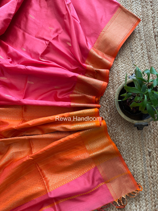 Maheshwari Pink Pure Silk Saree PS075