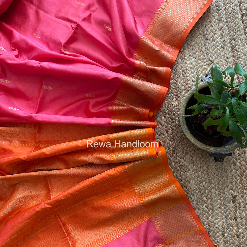 Maheshwari Pink Pure Silk Saree PS075