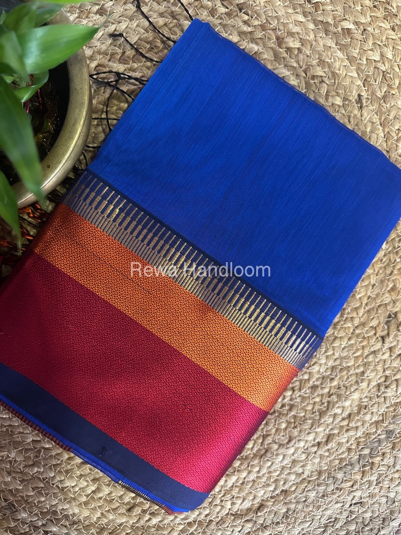 Maheshwari Royal Blue Multicolor Border Saree MB00521