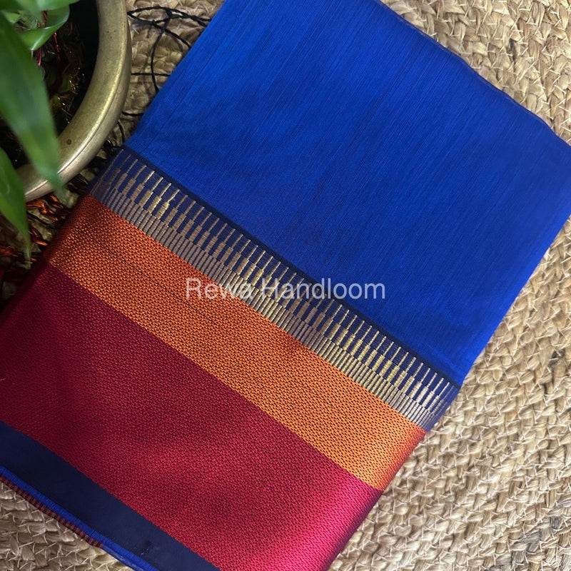 Maheshwari Royal Blue Multicolor Border Saree MB00521
