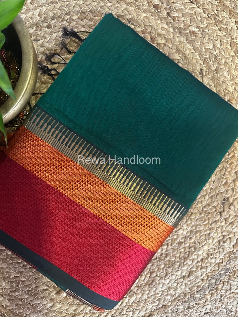 Maheshwari Green Multicolor Border Saree MB00520