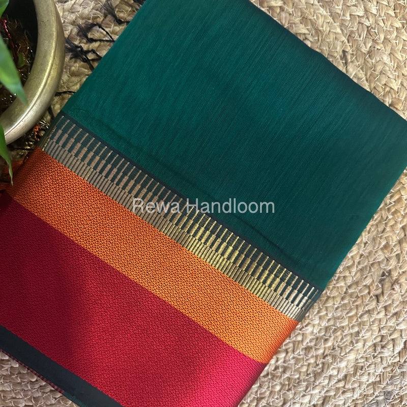 Maheshwari Green Multicolor Border Saree MB00520