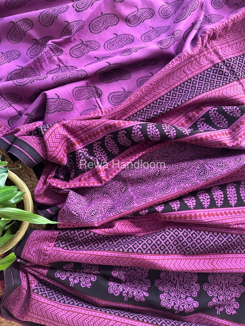 Lavender Bagh Print Cotton Saree NCBP05 