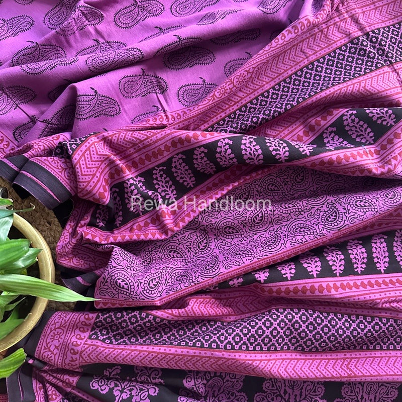 Lavender Bagh Print Cotton Saree NCBP05 
