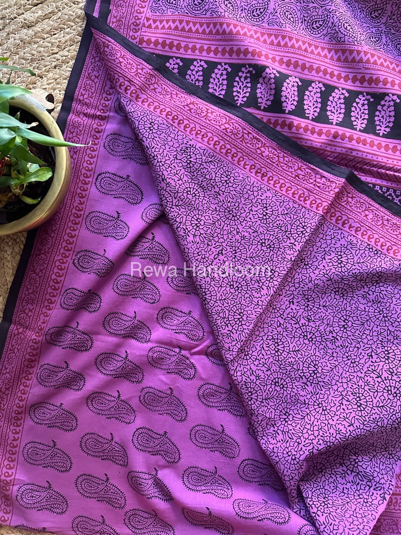 Lavender Bagh Print Cotton Saree NCBP05 