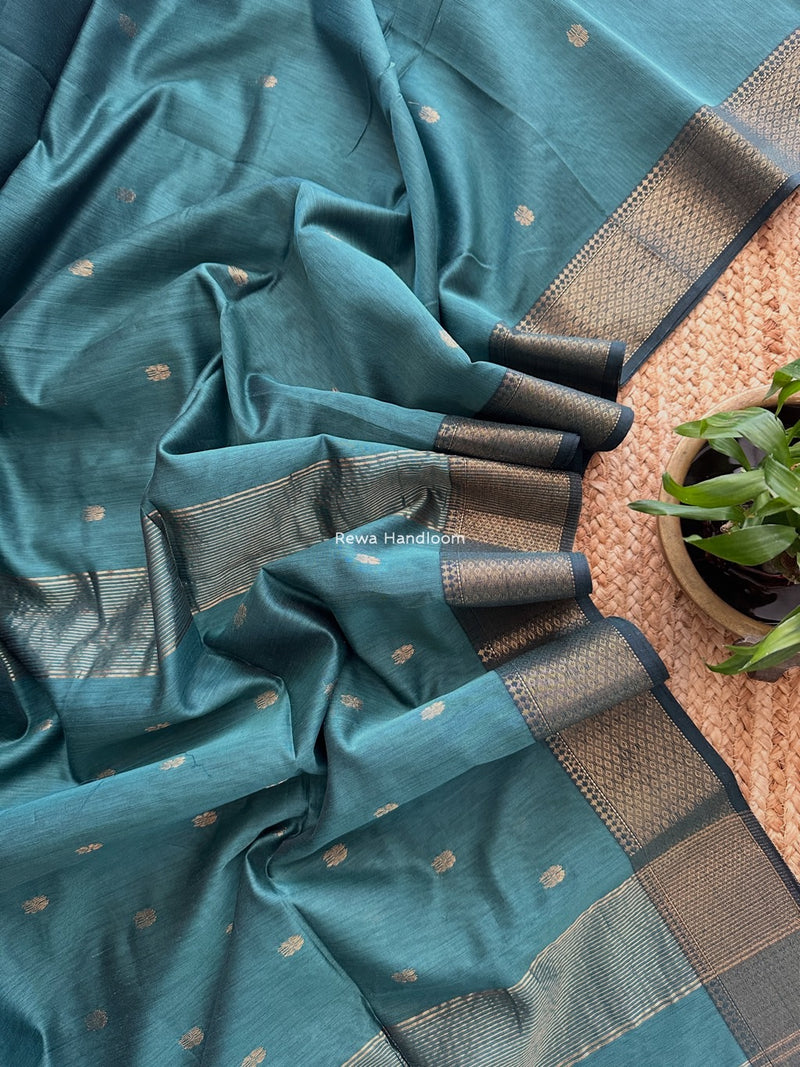 Maheshwari Teal Green Flower Skirt Butti Saree ZSB0131