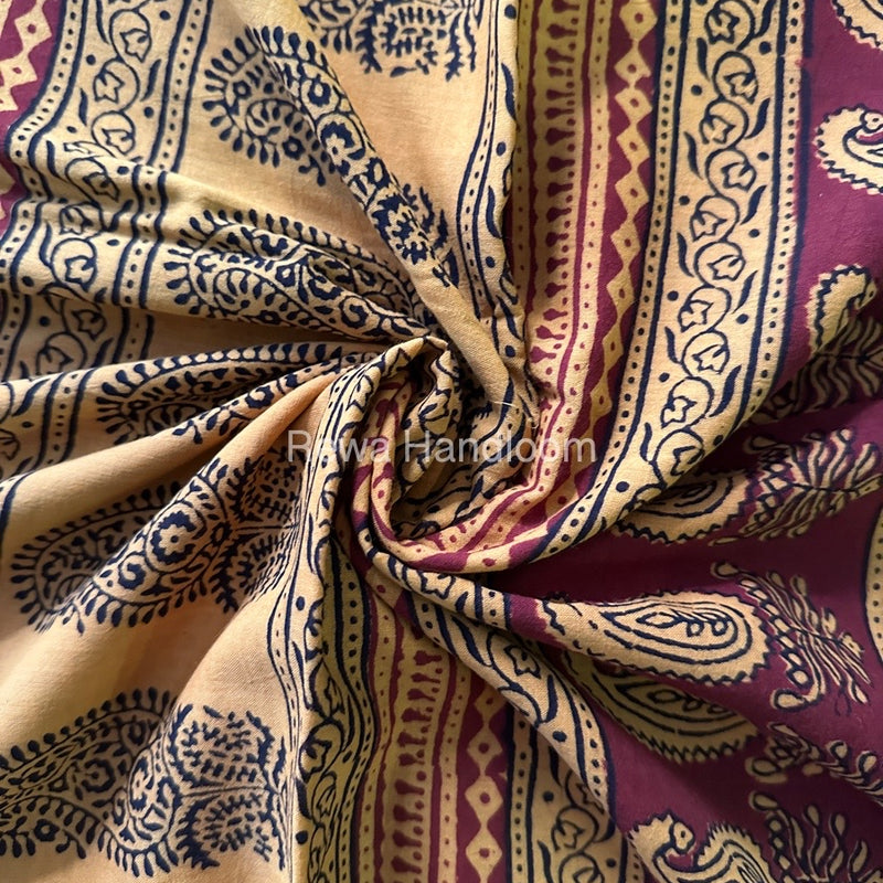 Dark Maroon Bagh Print Cotton Saree NCBP19